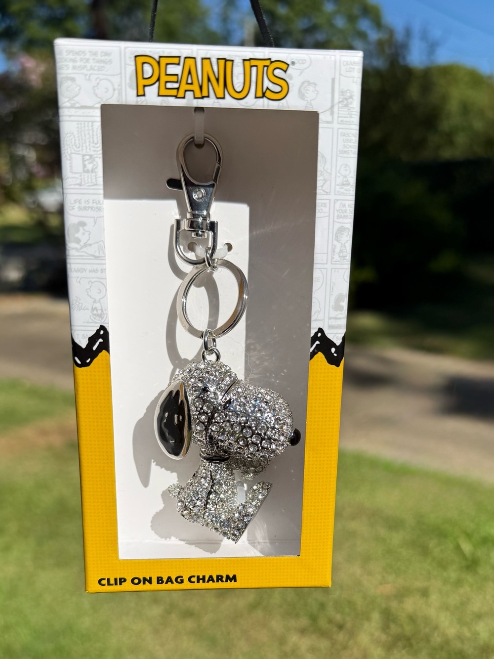 Peanuts Snoopy Rhinestone Bag Charm LA Rocks Silver Tone Crystal Keychain NIB